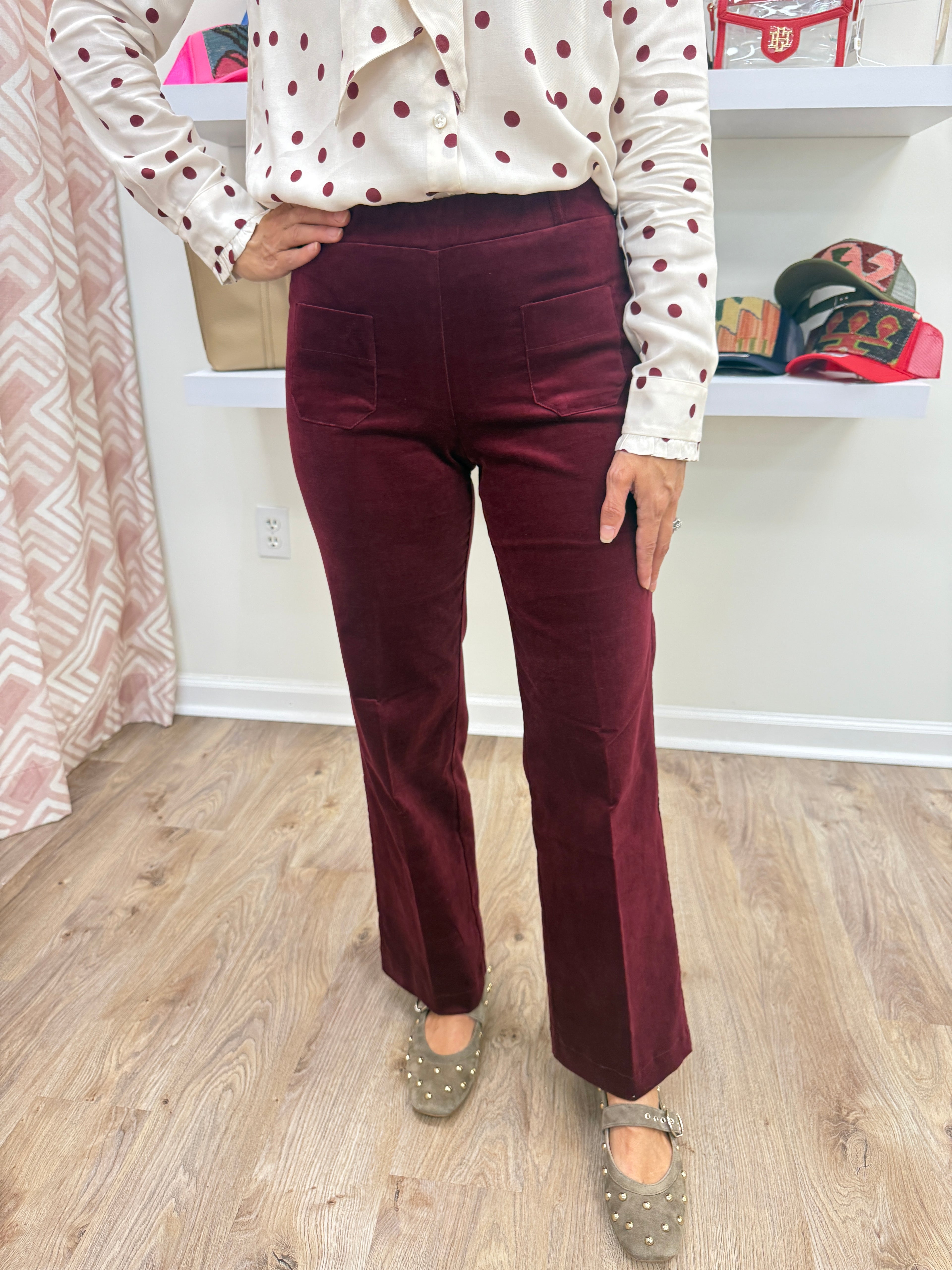 Vilagallo Velvet Pullon Trouser- Maroon