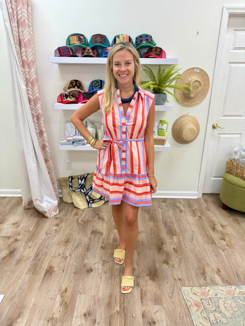 Joy Joy Shirt Dress- Red Stripe