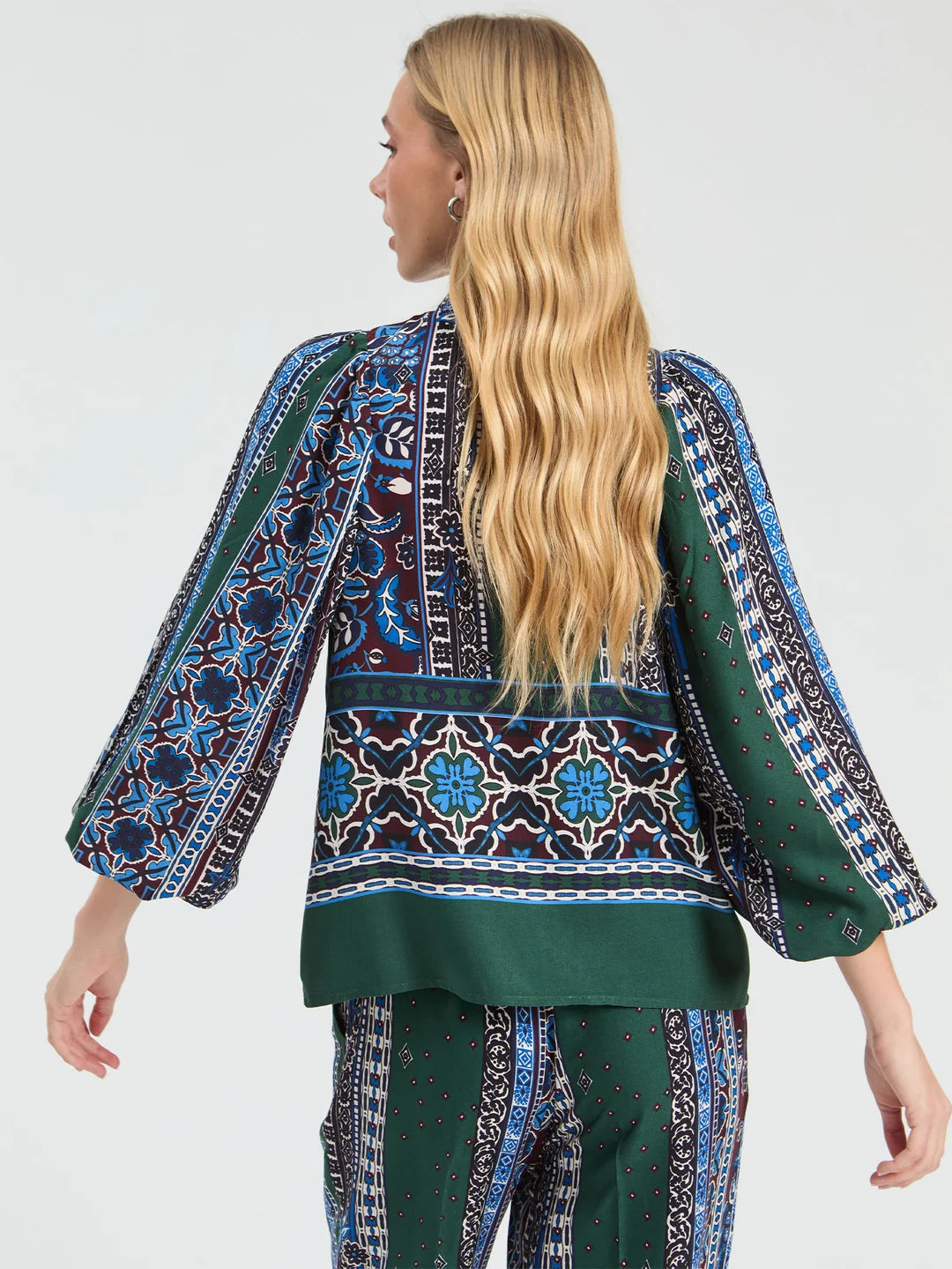 Vilagallo Cenefas Floral Blouse- Green Multi