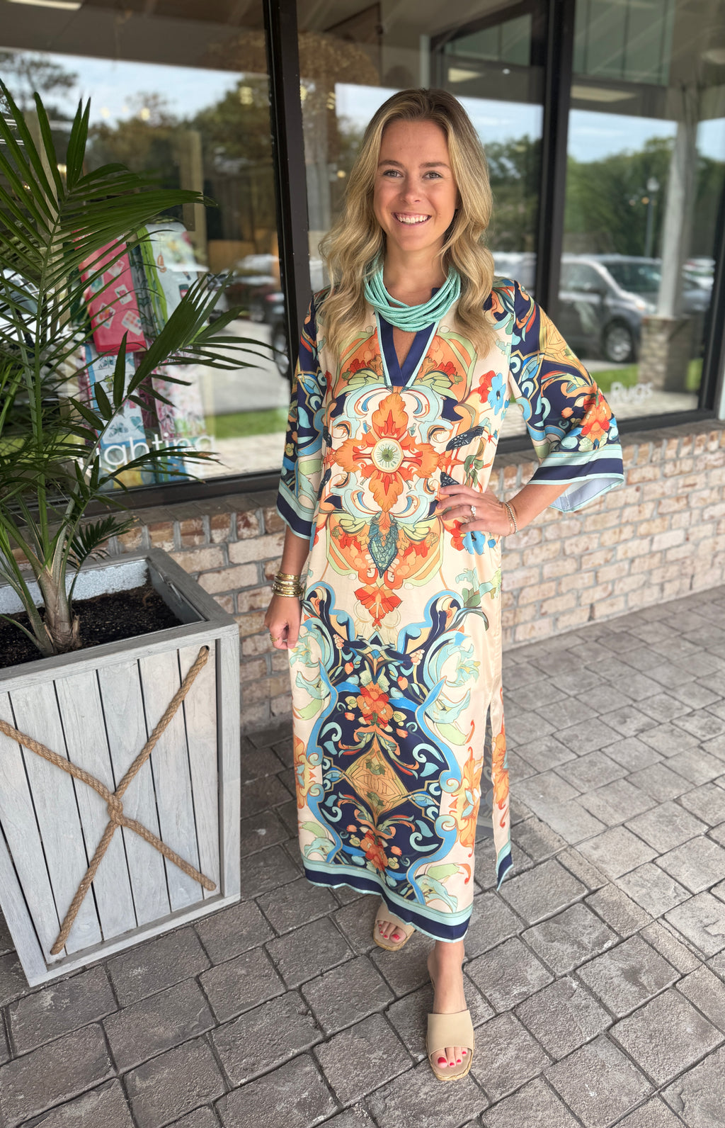 Jade Azure Medallion Trimmed Maxi