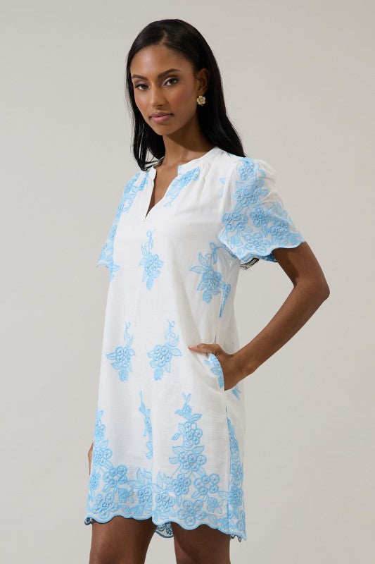 SL Tannia Embroidered Shift Dress- Blue