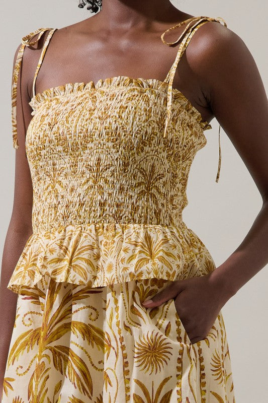 SL Calina Tropical Smock Mini Dress-Brown