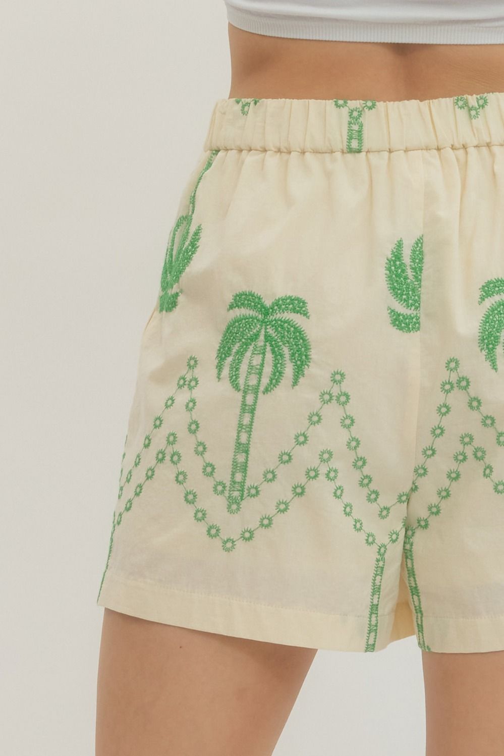 ETO Embroidered Palm Motif Peplum Short Set- Green