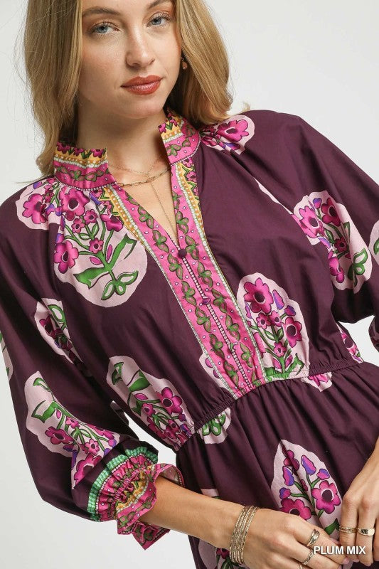 UPM Border Print Midi Dress Plum