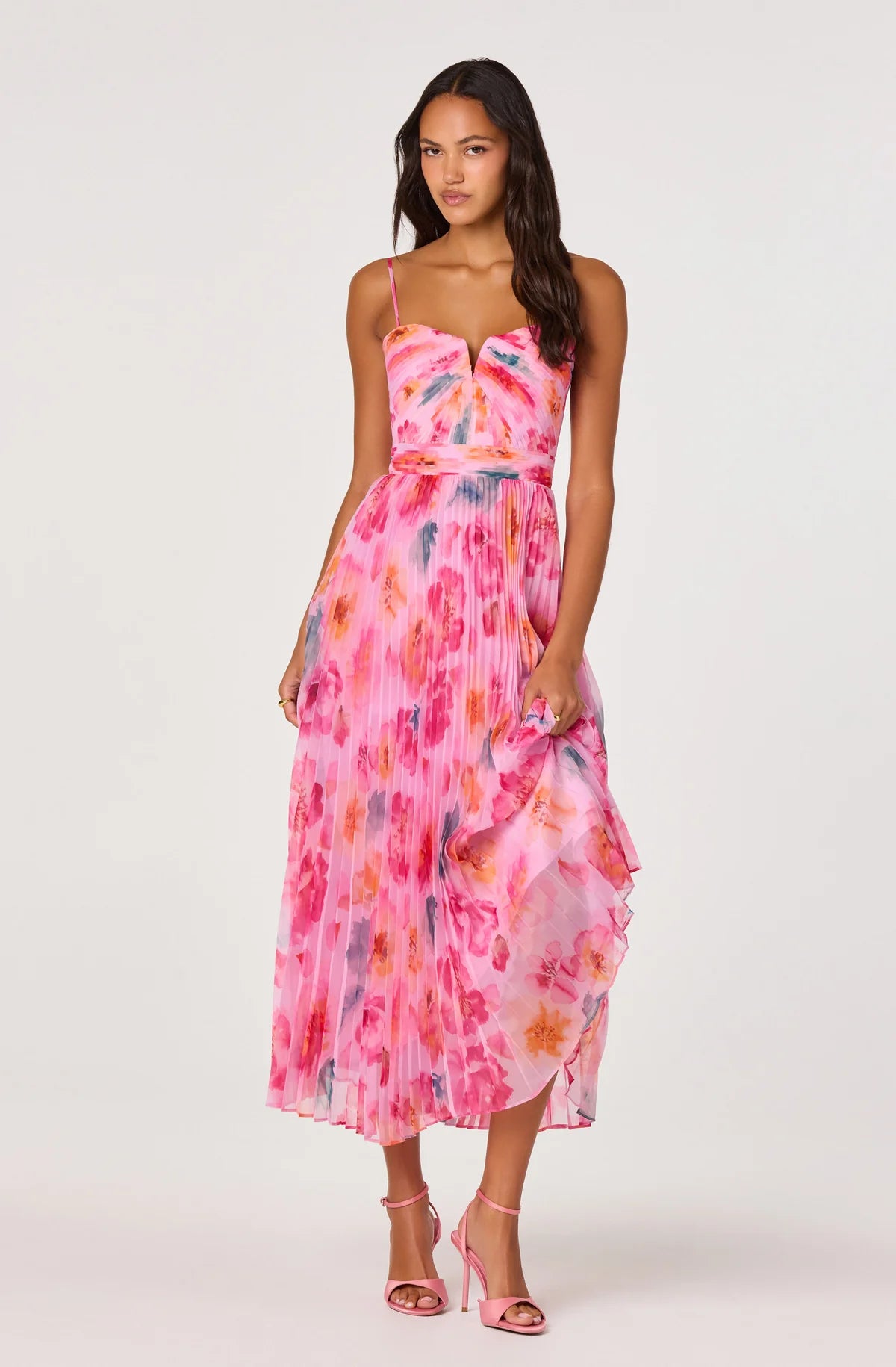 Astr Abstract Pink Floral Midi Dress