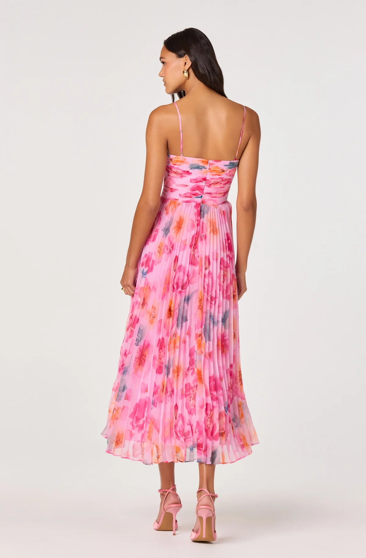 Astr Abstract Pink Floral Midi Dress