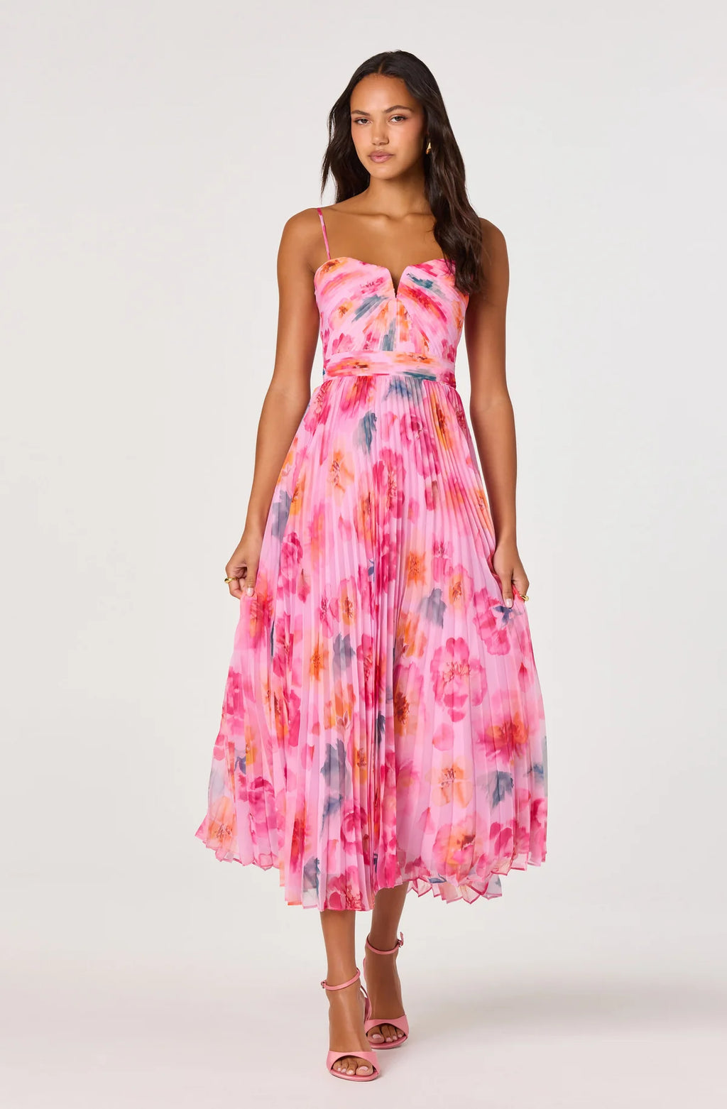 Astr Abstract Pink Floral Midi Dress