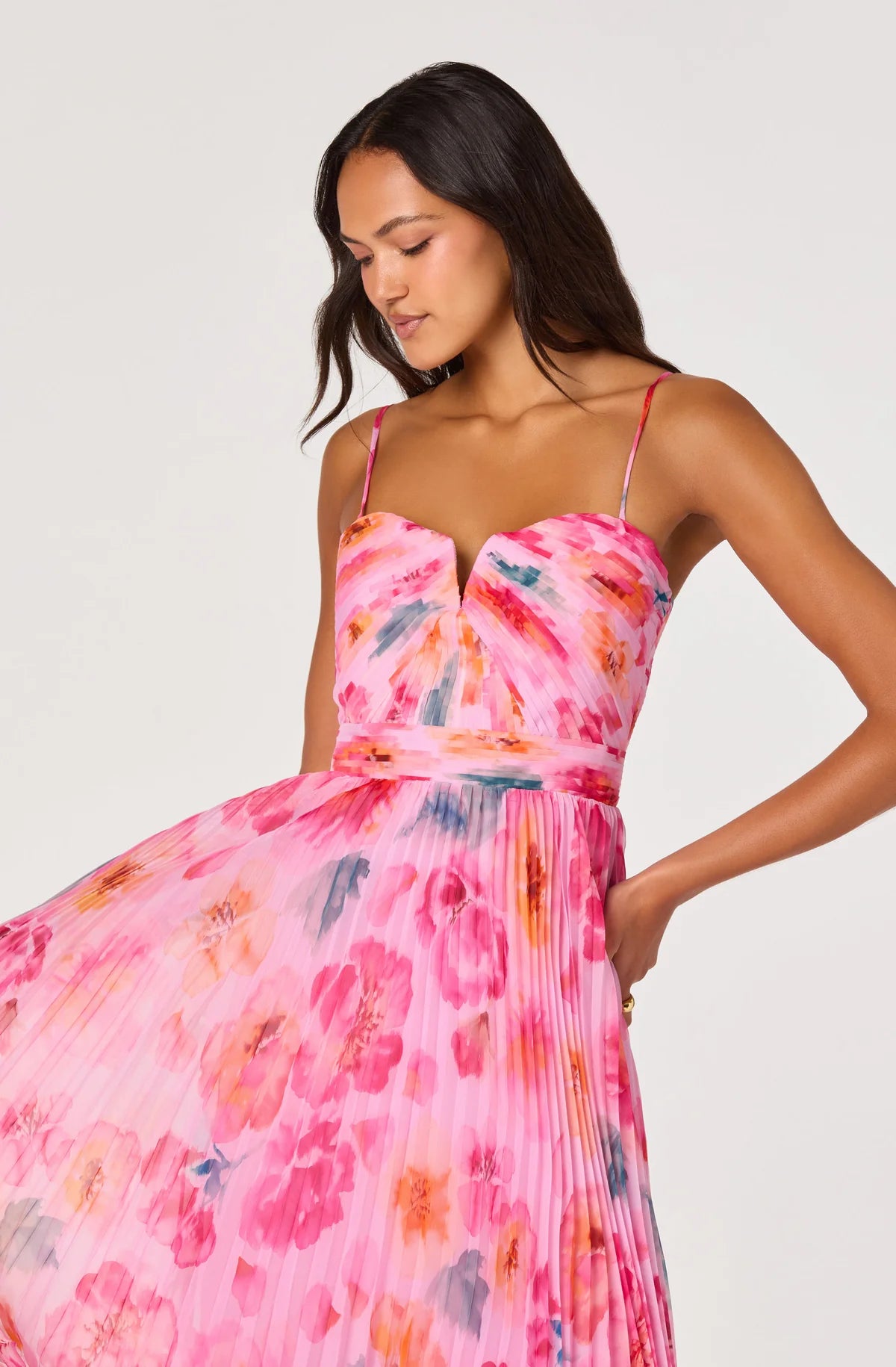 Astr Abstract Pink Floral Midi Dress