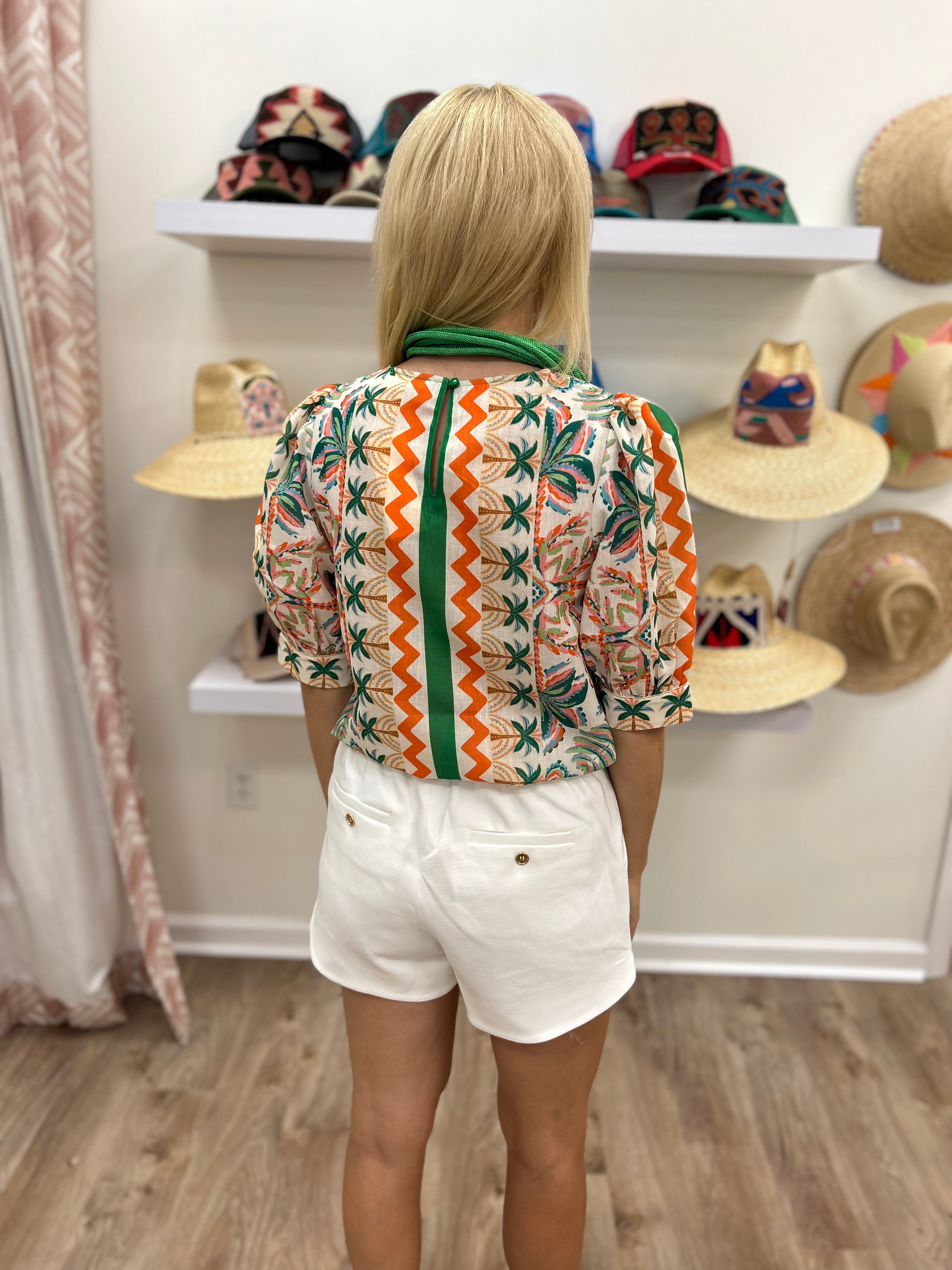 Jade Palm Fiesta SS Blouse