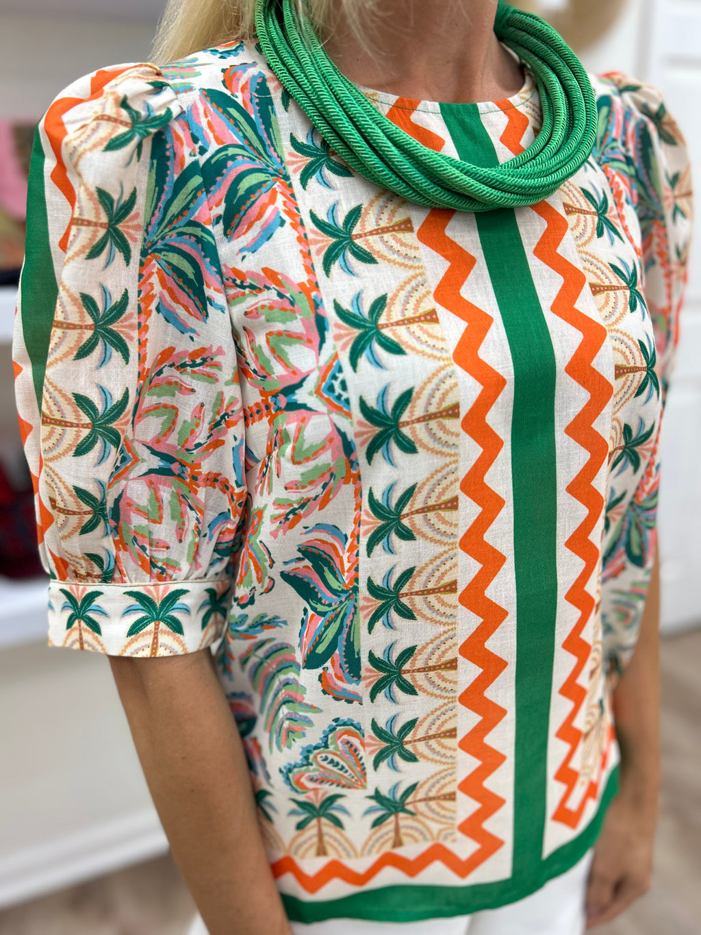 Jade Palm Fiesta SS Blouse