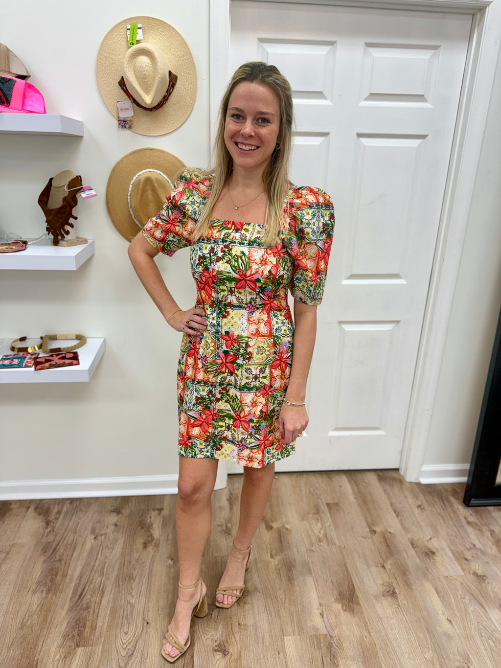 Joy Joy Floral Patch Puff Slv Dress