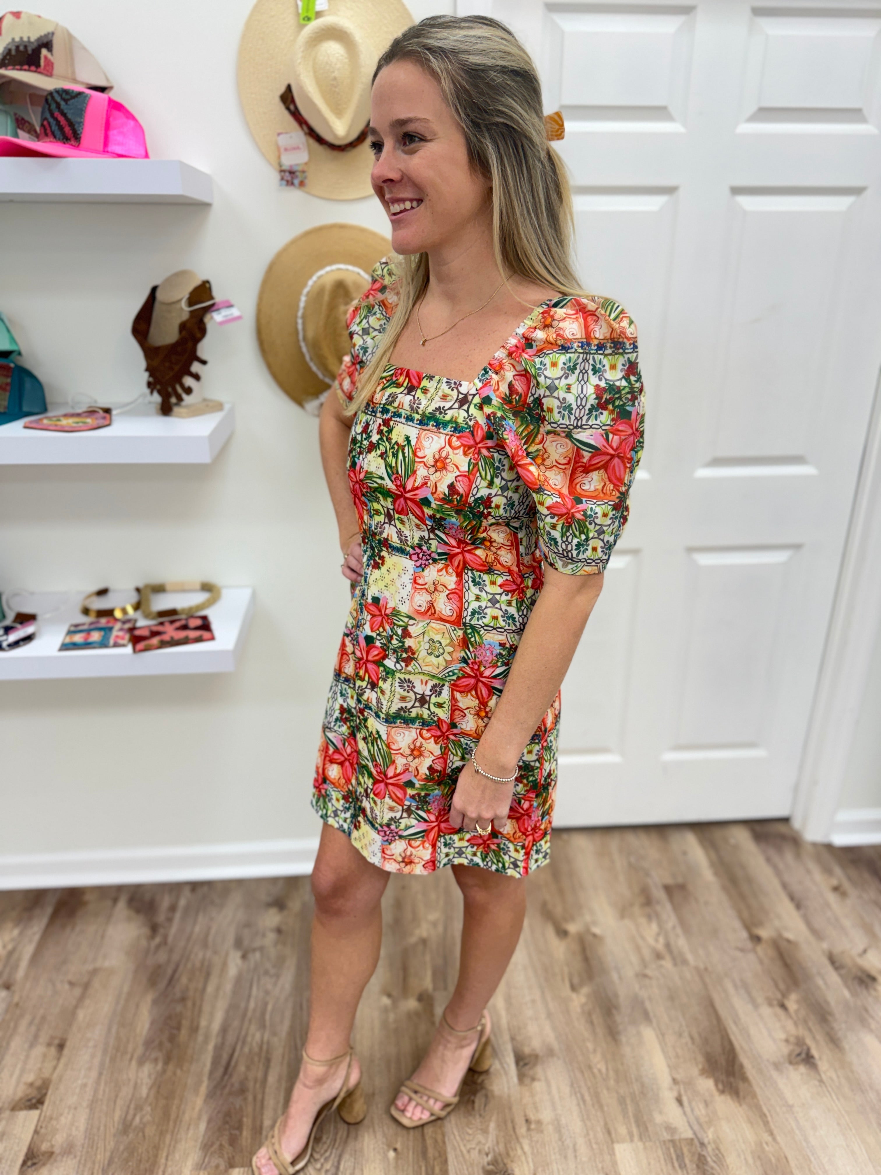 Joy Joy Floral Patch Puff Slv Dress