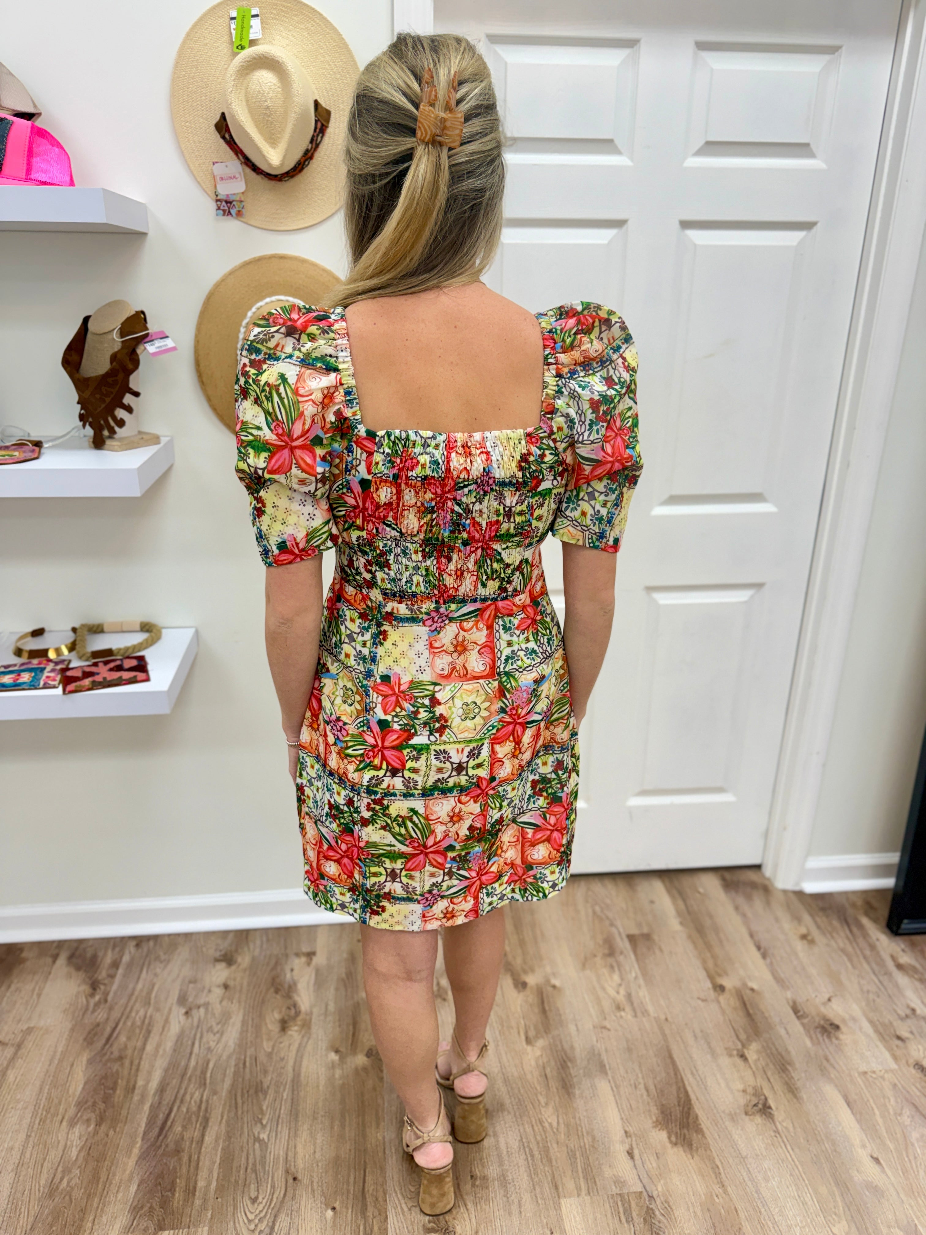 Joy Joy Floral Patch Puff Slv Dress