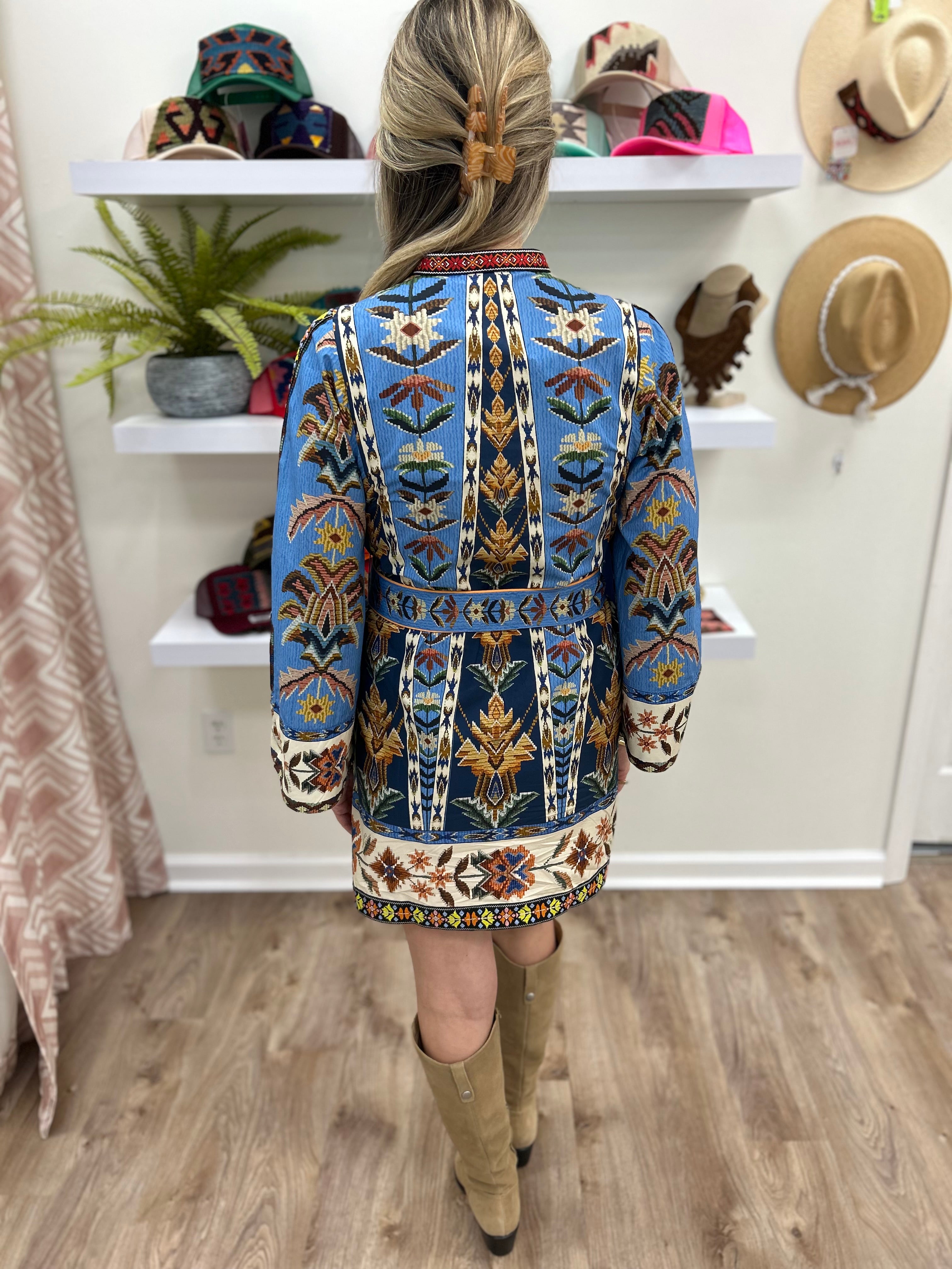 Farm Rio Embroidered Tapestry Dress