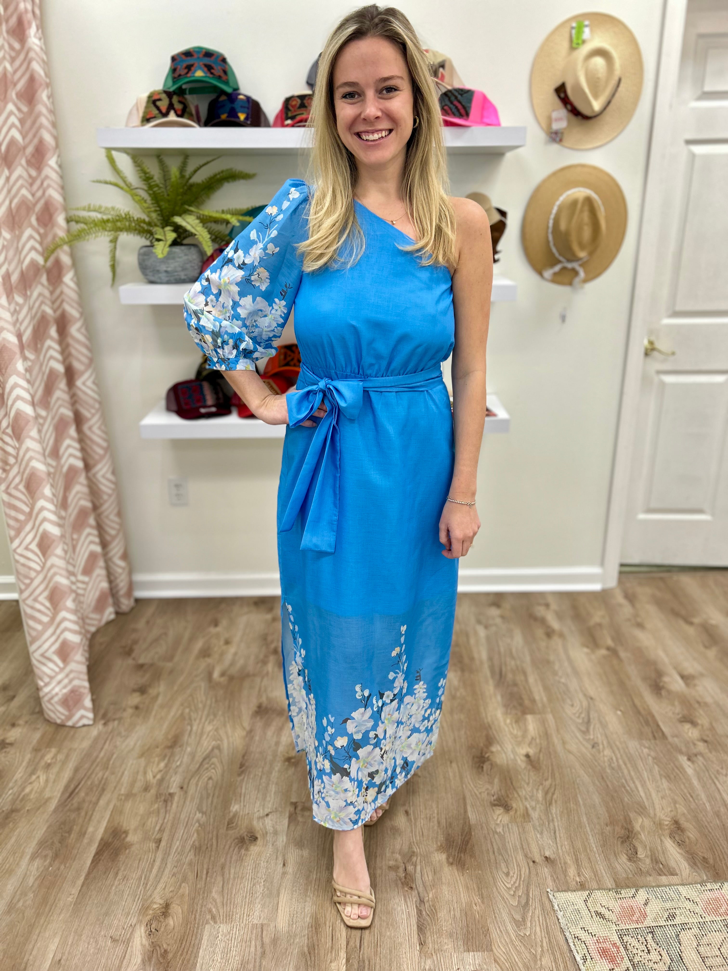 Jade Sky Garden One Shoulder Dress