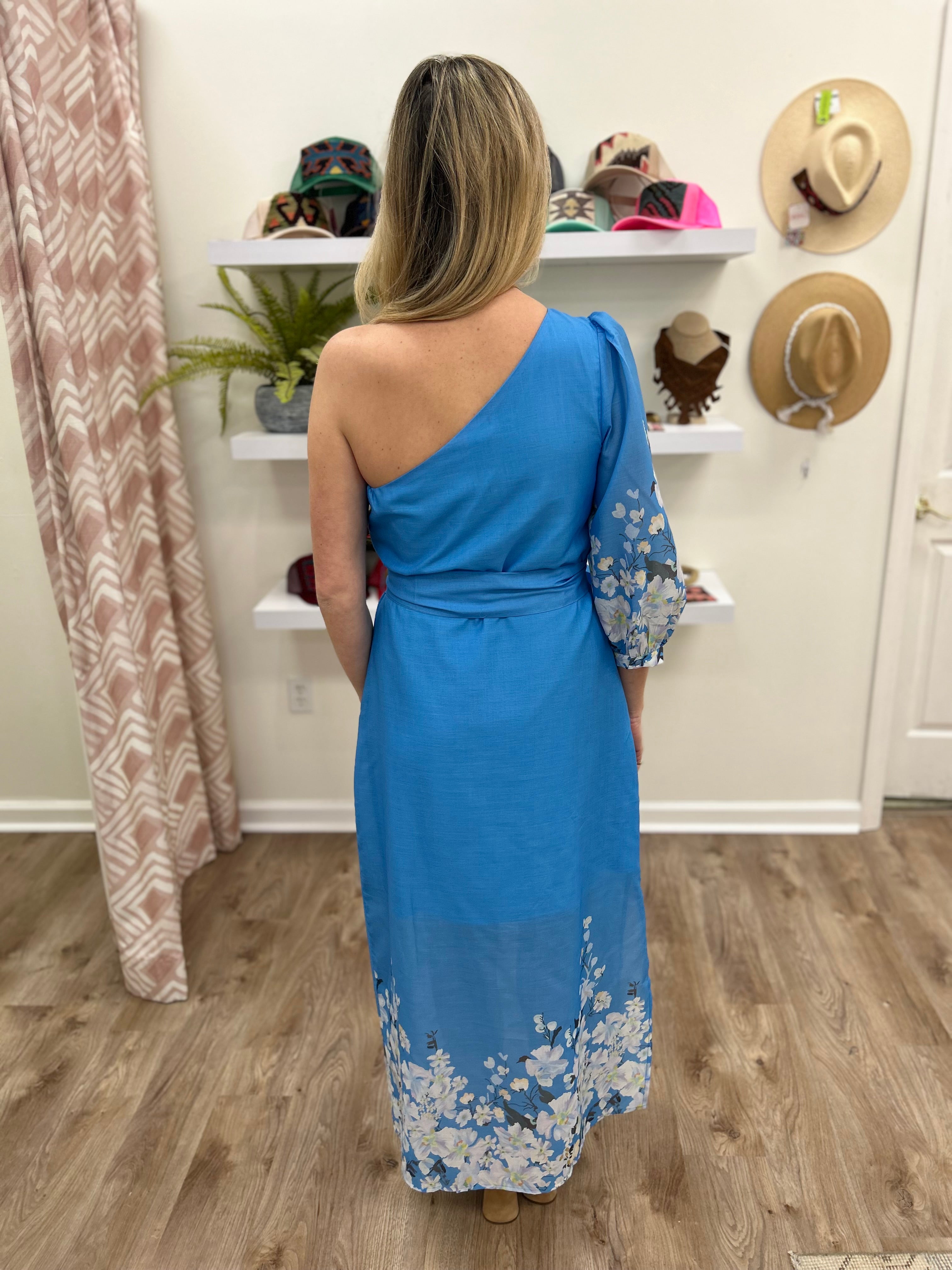 Jade Sky Garden One Shoulder Dress
