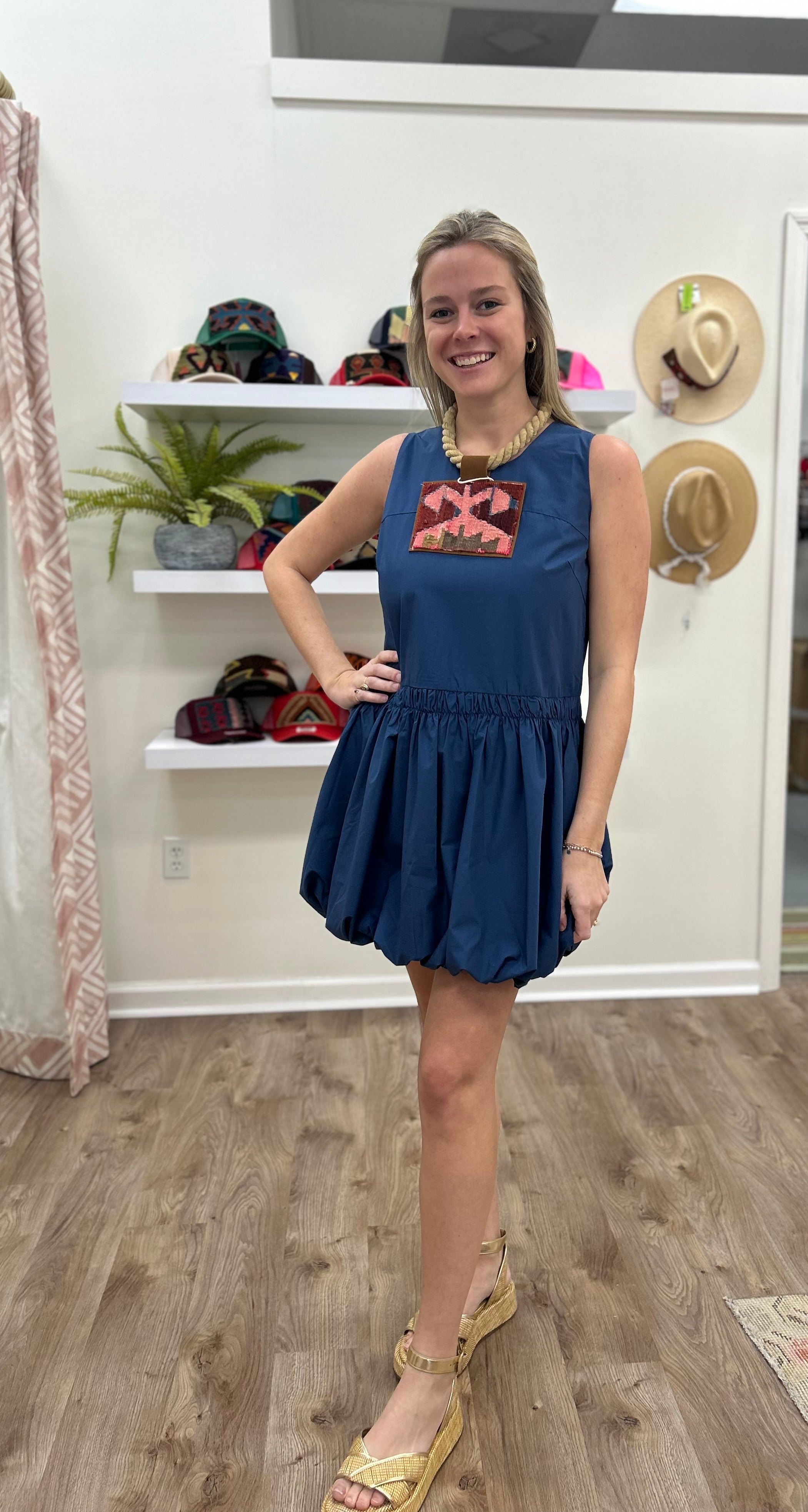 Joy Joy Bubbles Hem Navy Dress