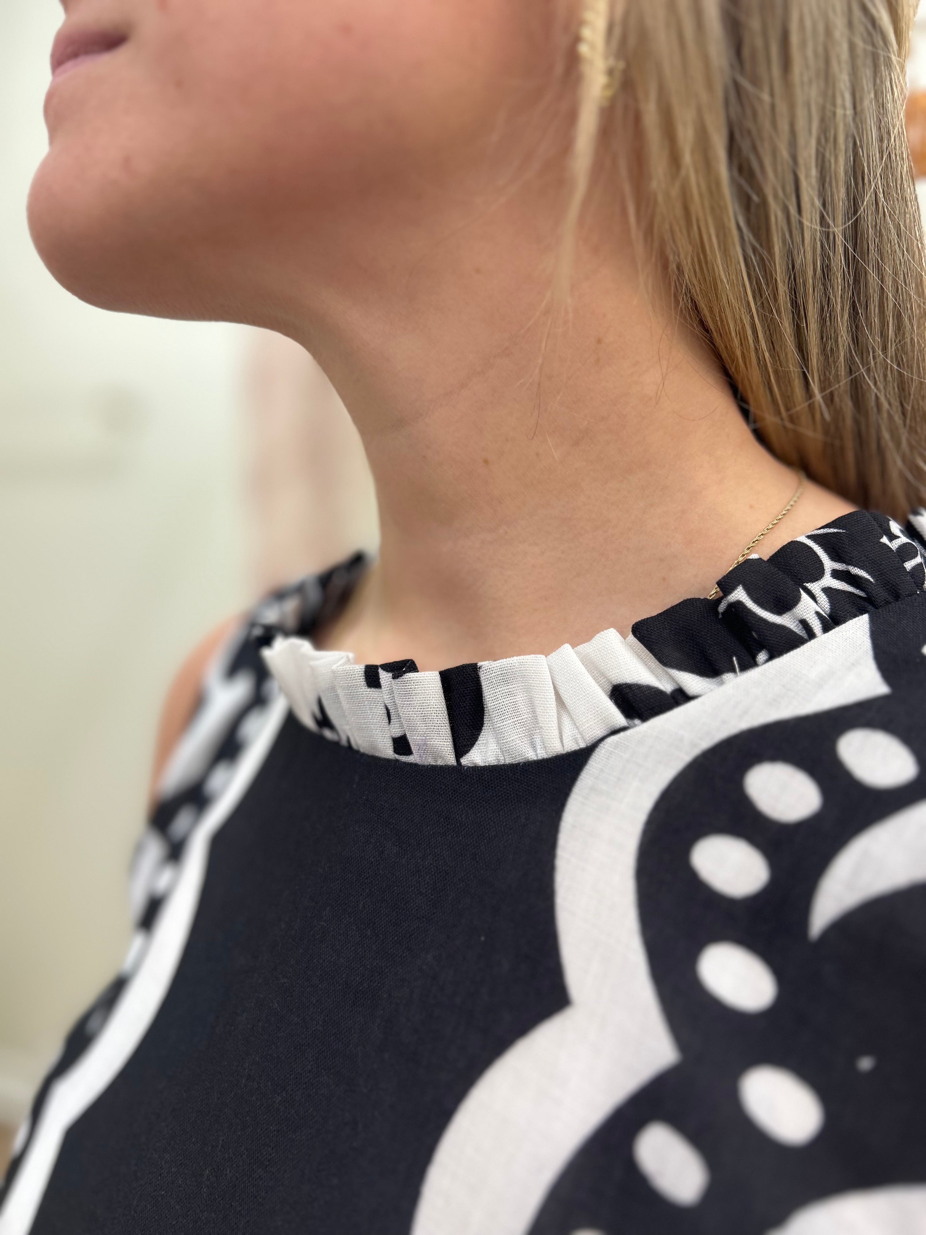 Joy Joy Scallop Noir Ruffle Neck Dress