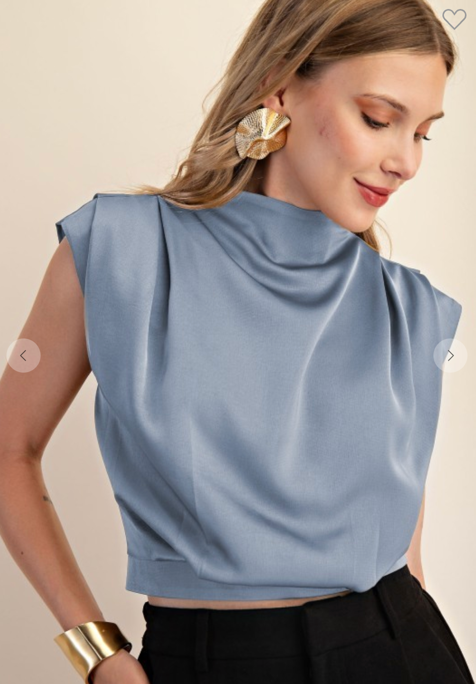Mock Neck Crop Blouse Blue