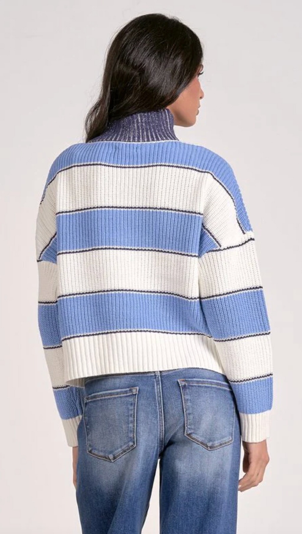 Elan Blue Striped Zip Sweater