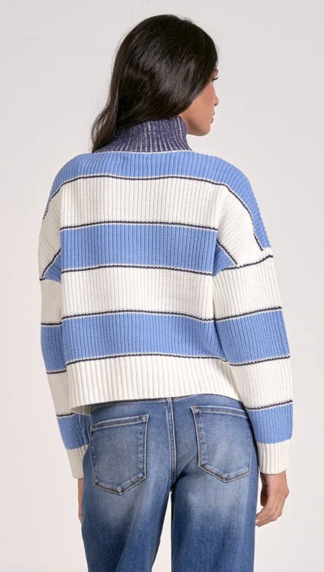 Elan Blue Striped Zip Sweater
