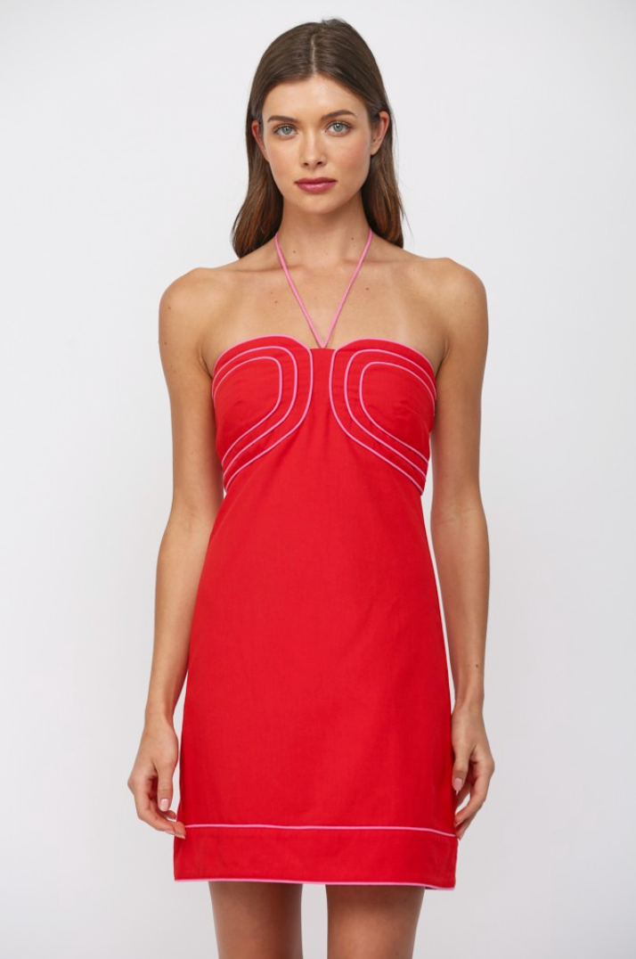 FT Contrast Piping Mini Dress