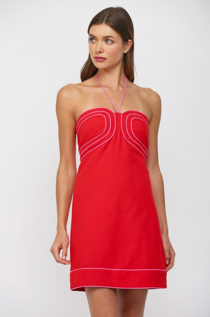 FT Contrast Piping Mini Dress