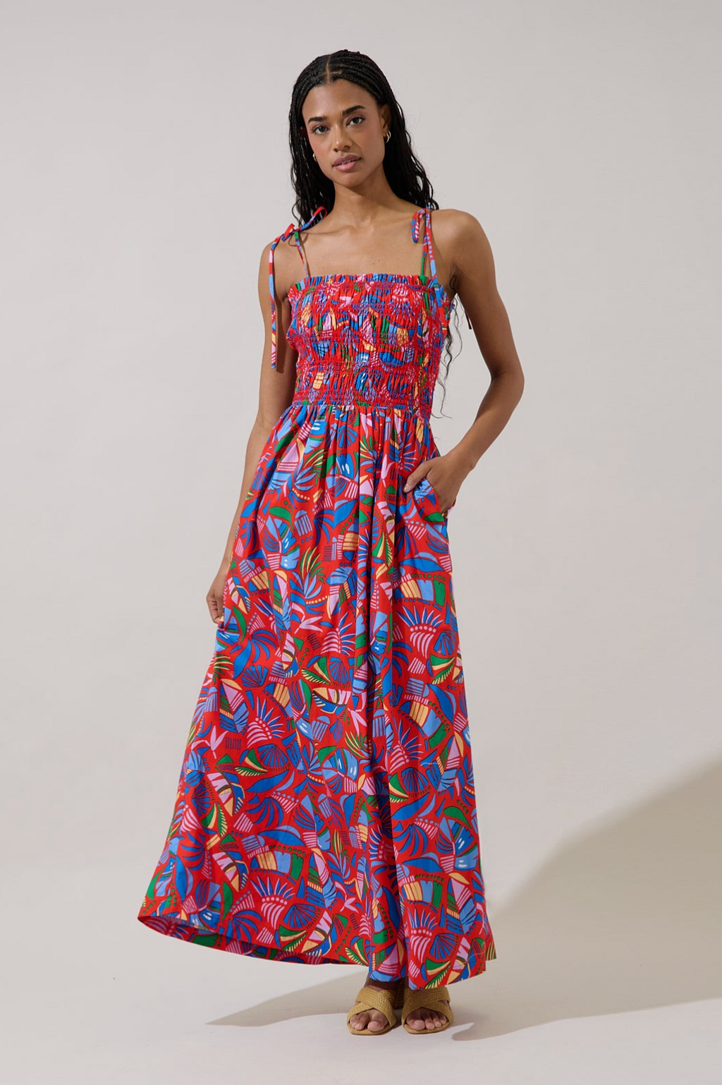 SL Juciel Smocked Tropical Midi