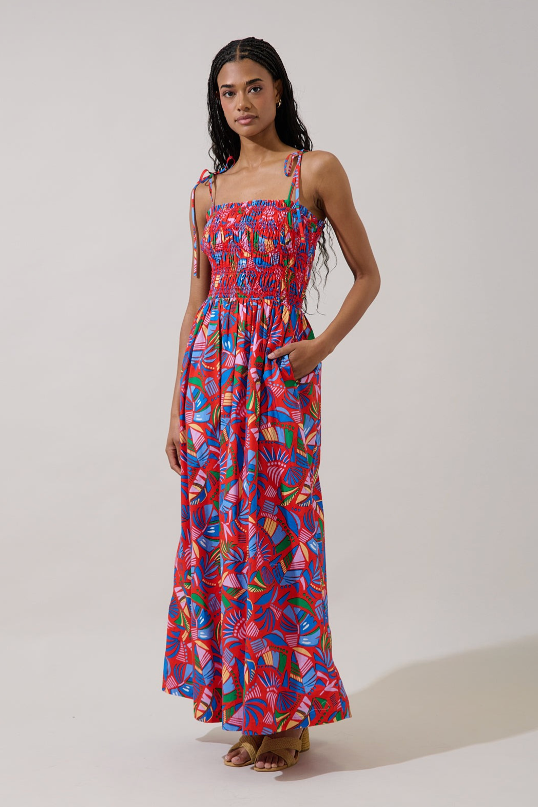 SL Juciel Smocked Tropical Midi