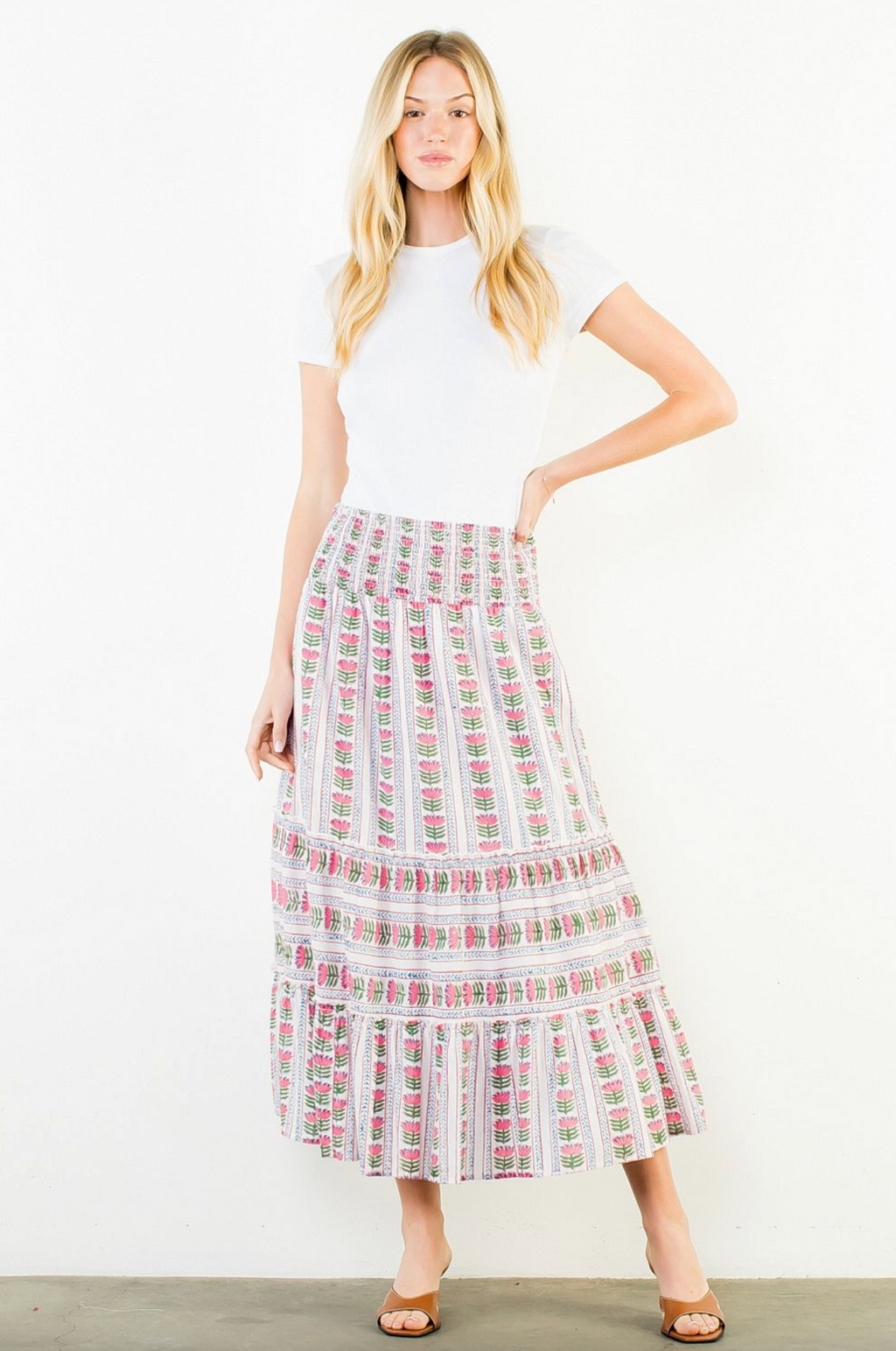 THML Smock Waist Floral Skirt