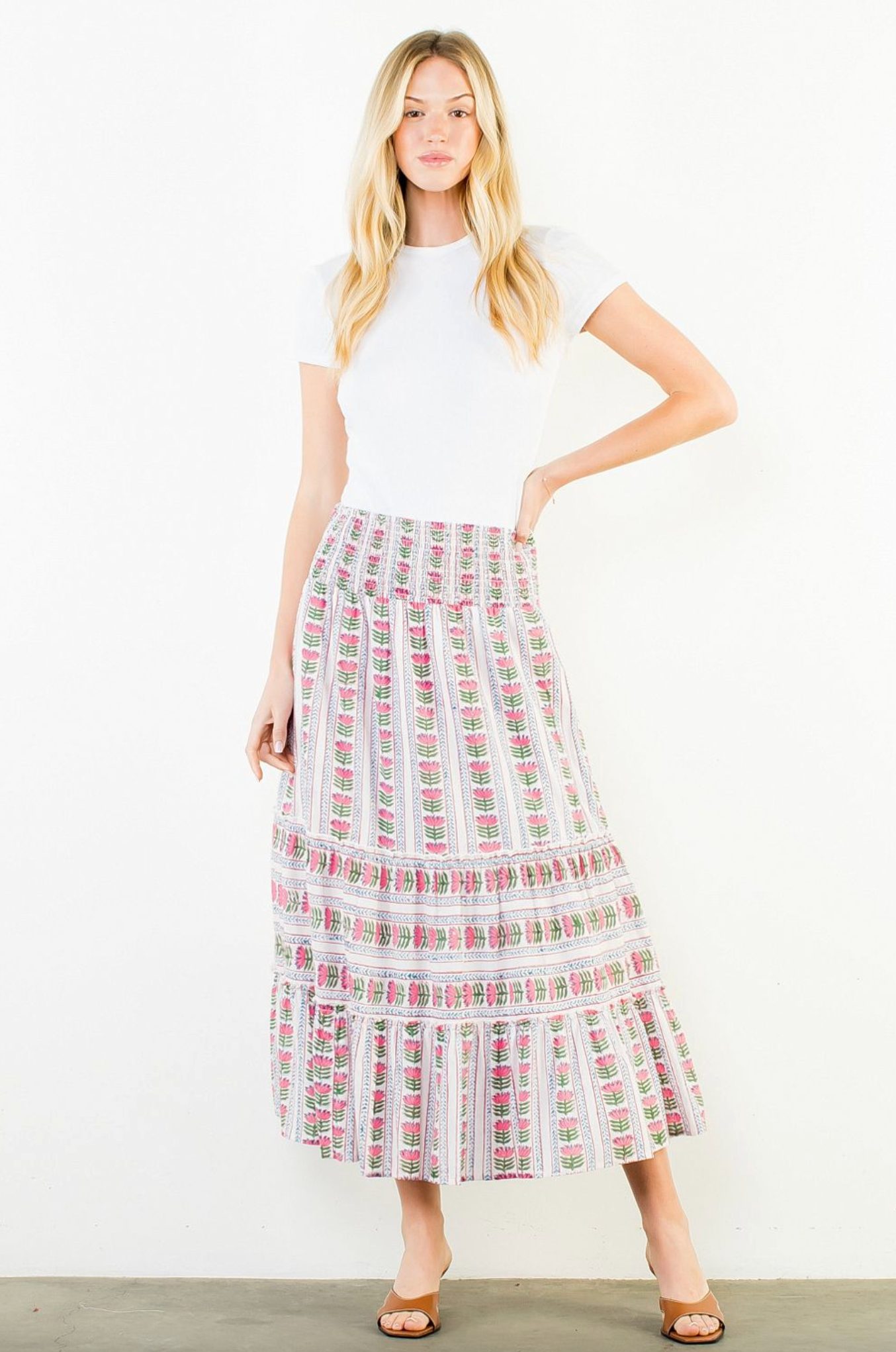 THML Smock Waist Floral Skirt