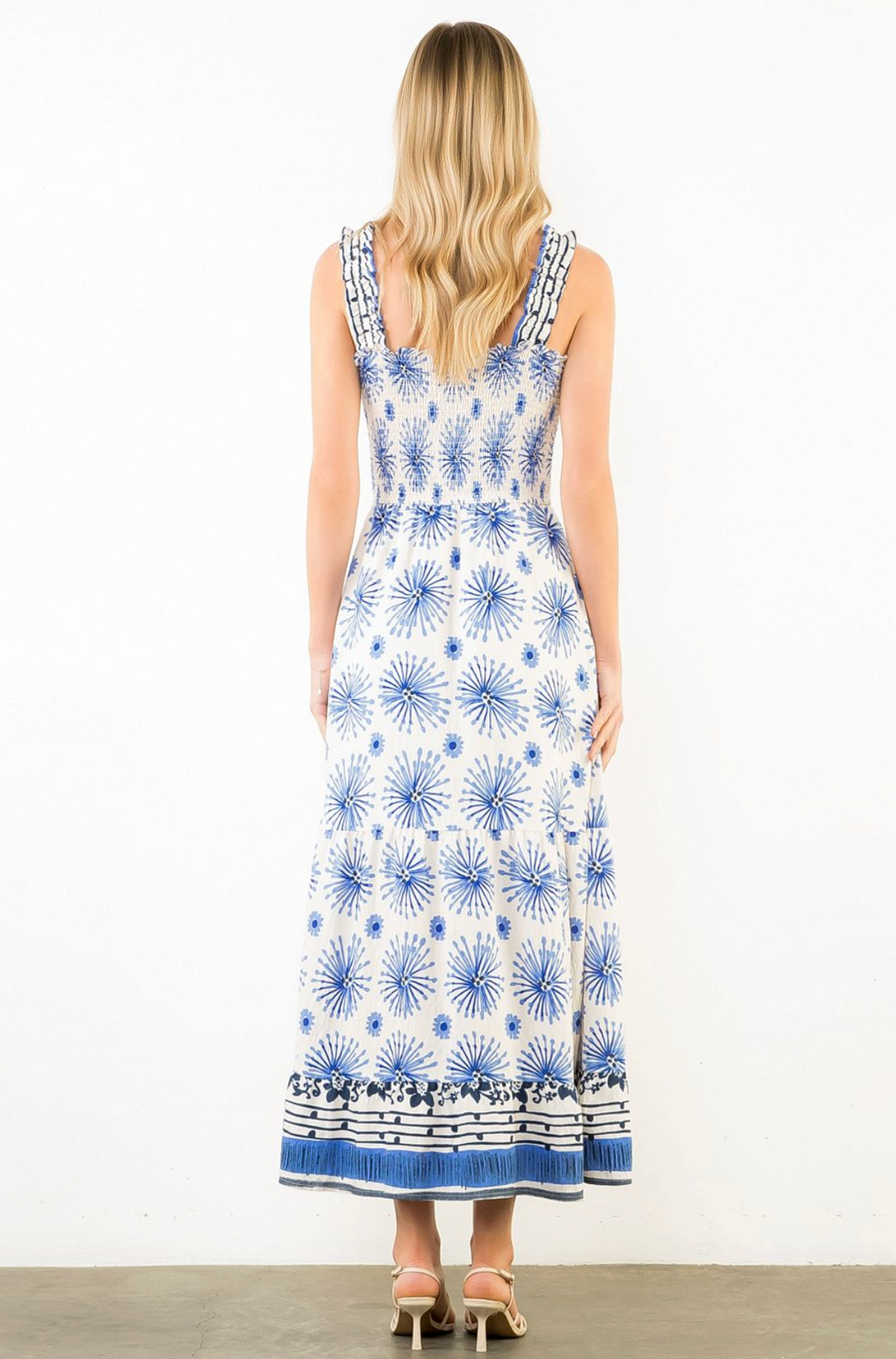 THML Ruffle Strap Floral Midi Dress