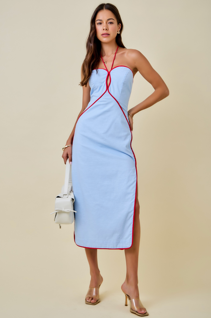 D&M Contrast Piping Halter Midi