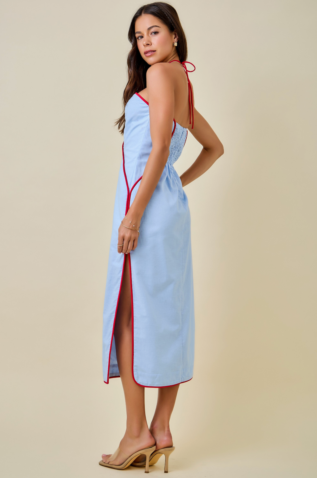 D&M Contrast Piping Halter Midi