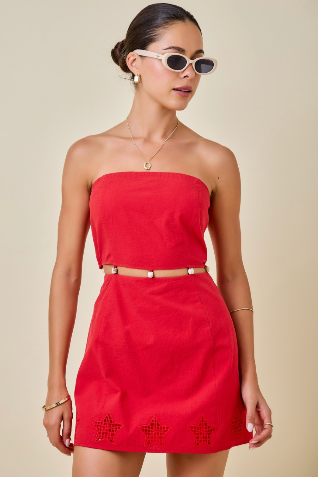D&M Cutout Embroidered Dress