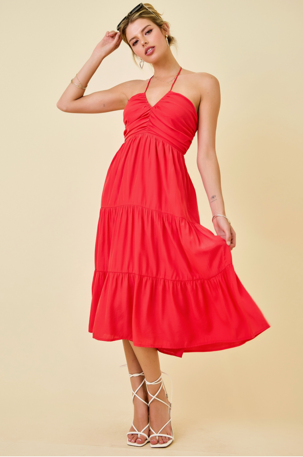 D&M Halter Ruched Midi