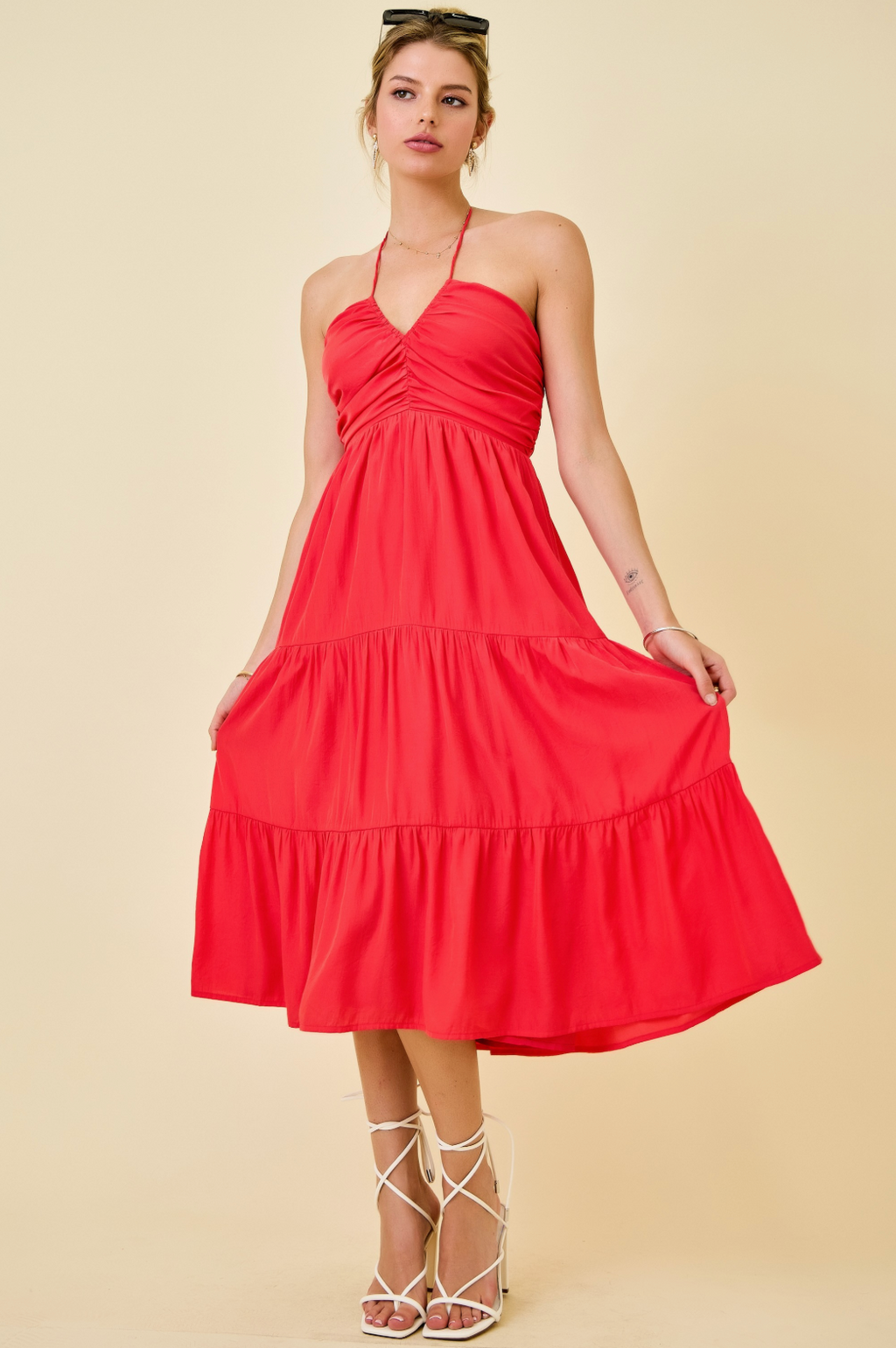 D&M Halter Ruched Midi
