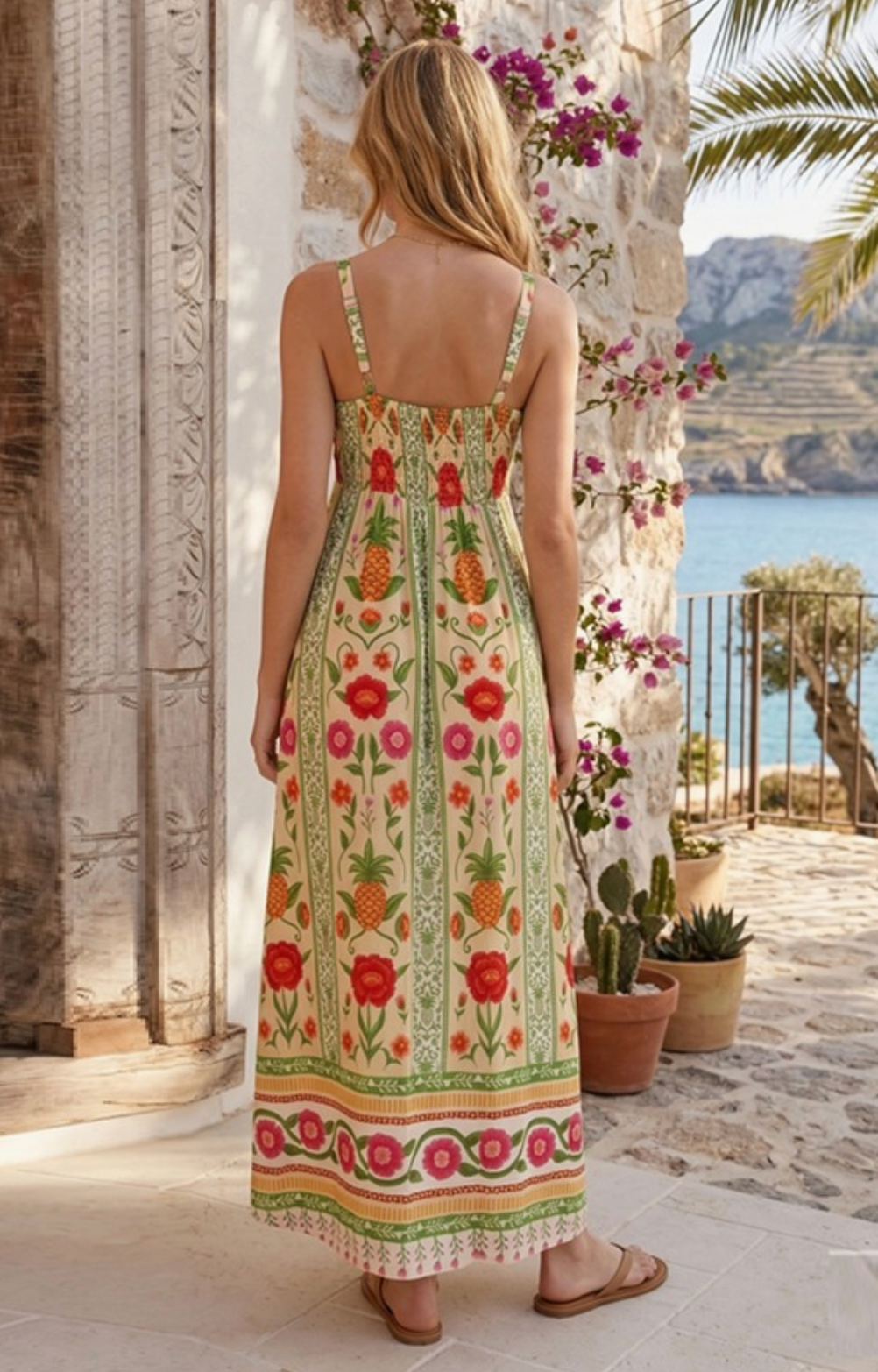 SU Floral Print Strap Maxi Dress-multi