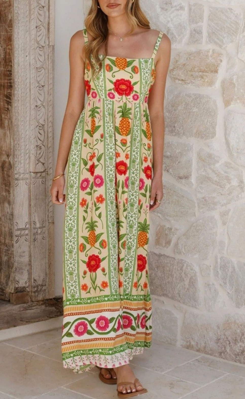 SU Floral Print Strap Maxi Dress-multi