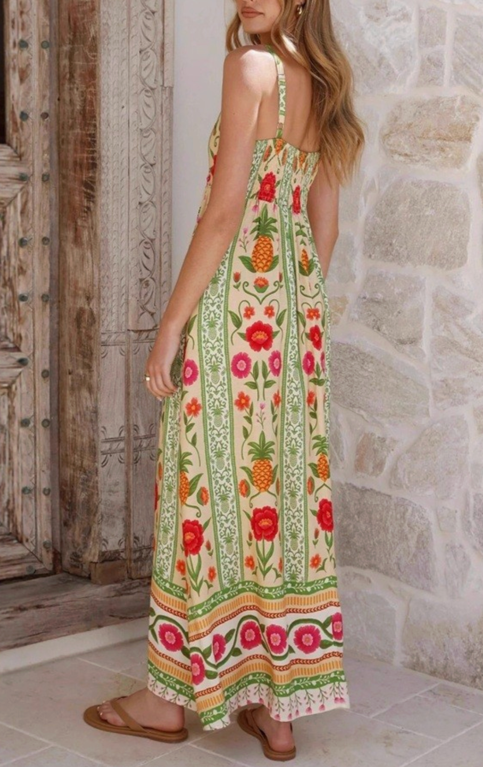 SU Floral Print Strap Maxi Dress-multi