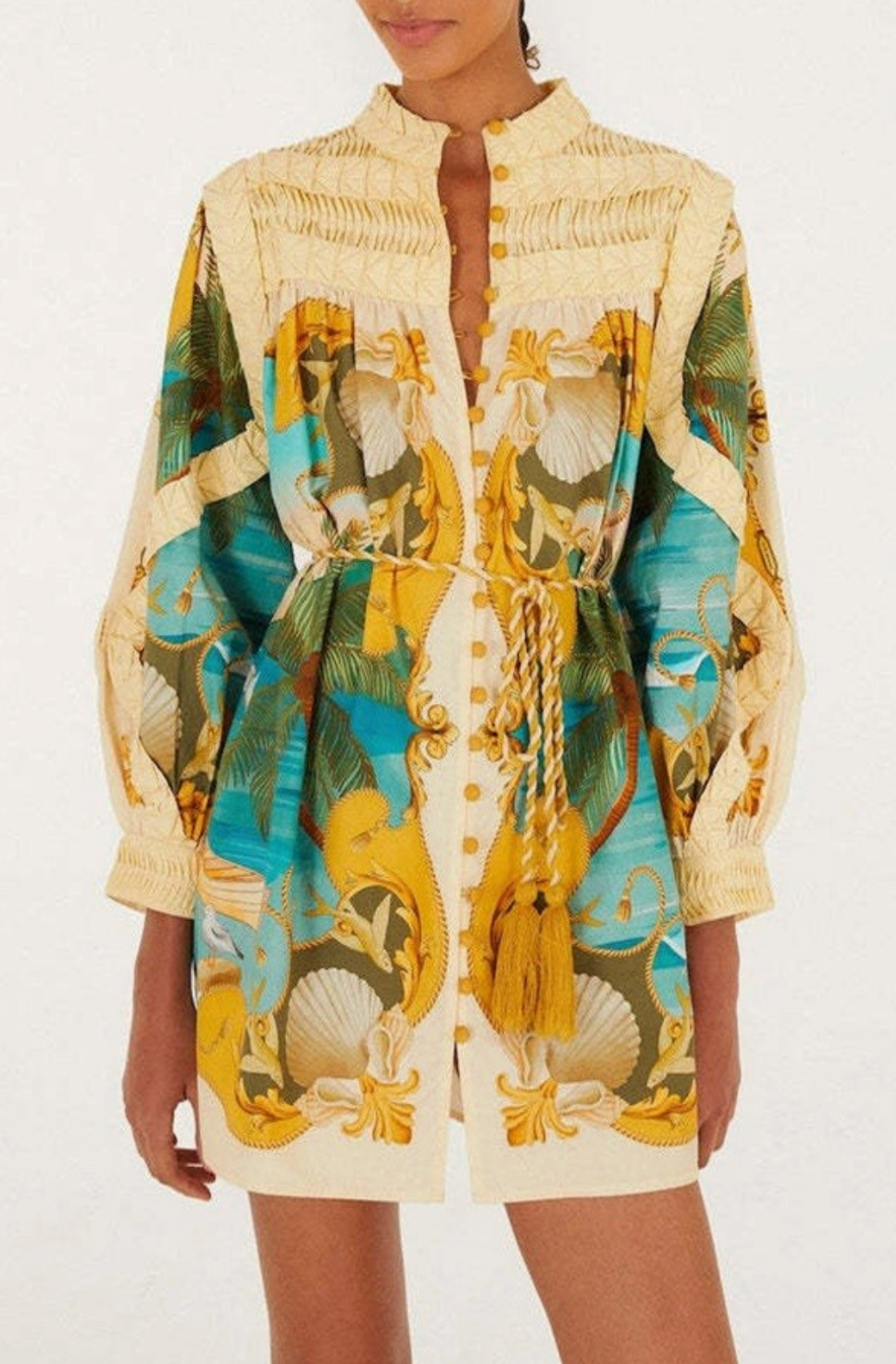 SU Printed High Neck Mini Dress- multi