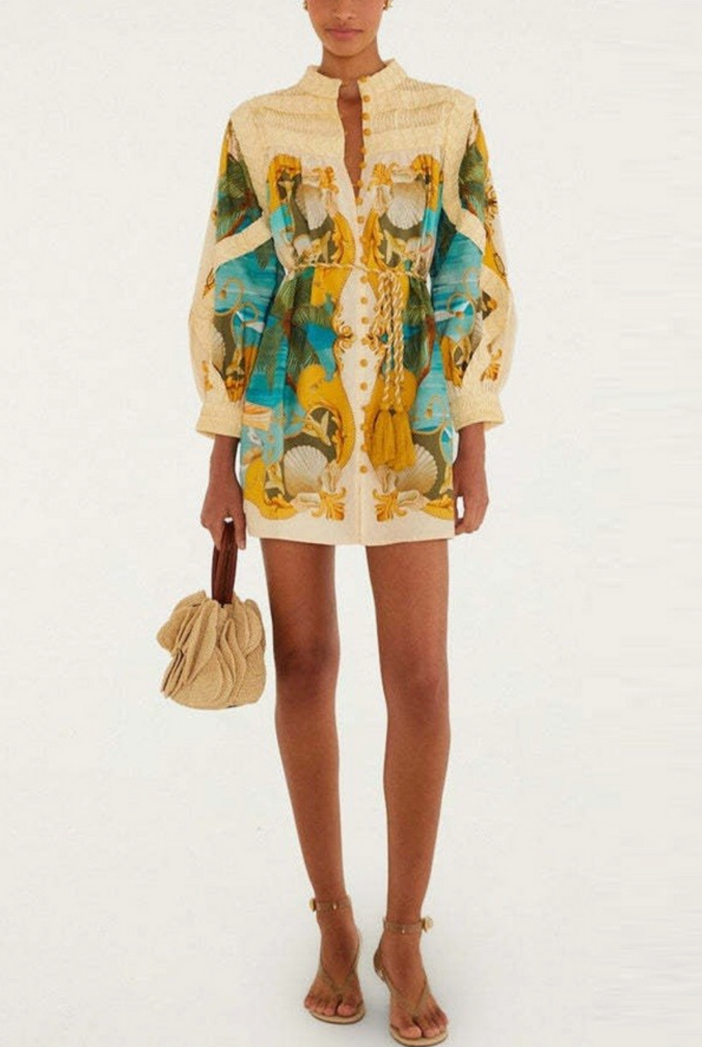 SU Printed High Neck Mini Dress- multi