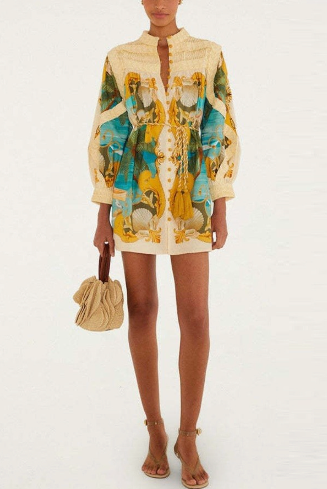 SU Printed High Neck Mini Dress- multi