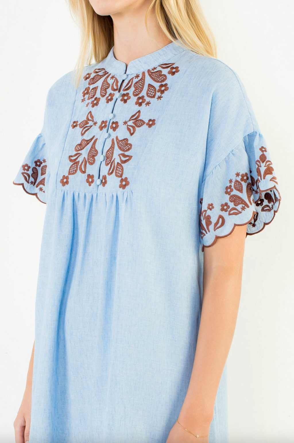 THML Flutter Sleeve Embroidered Dress