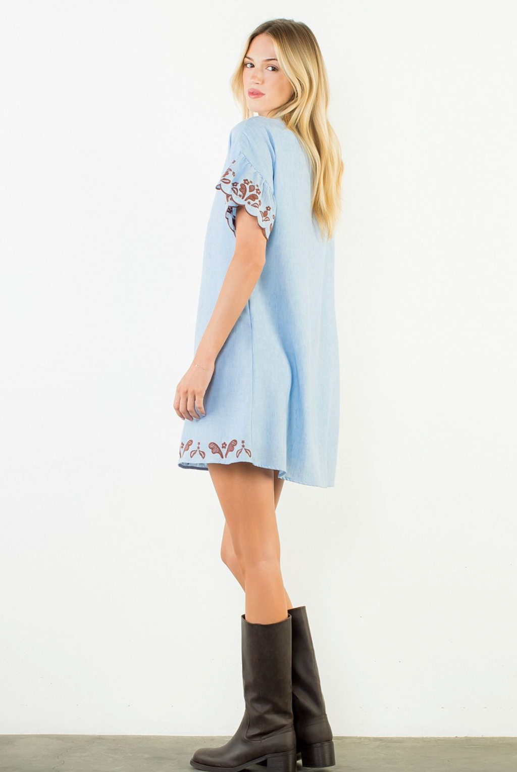 THML Flutter Sleeve Embroidered Dress