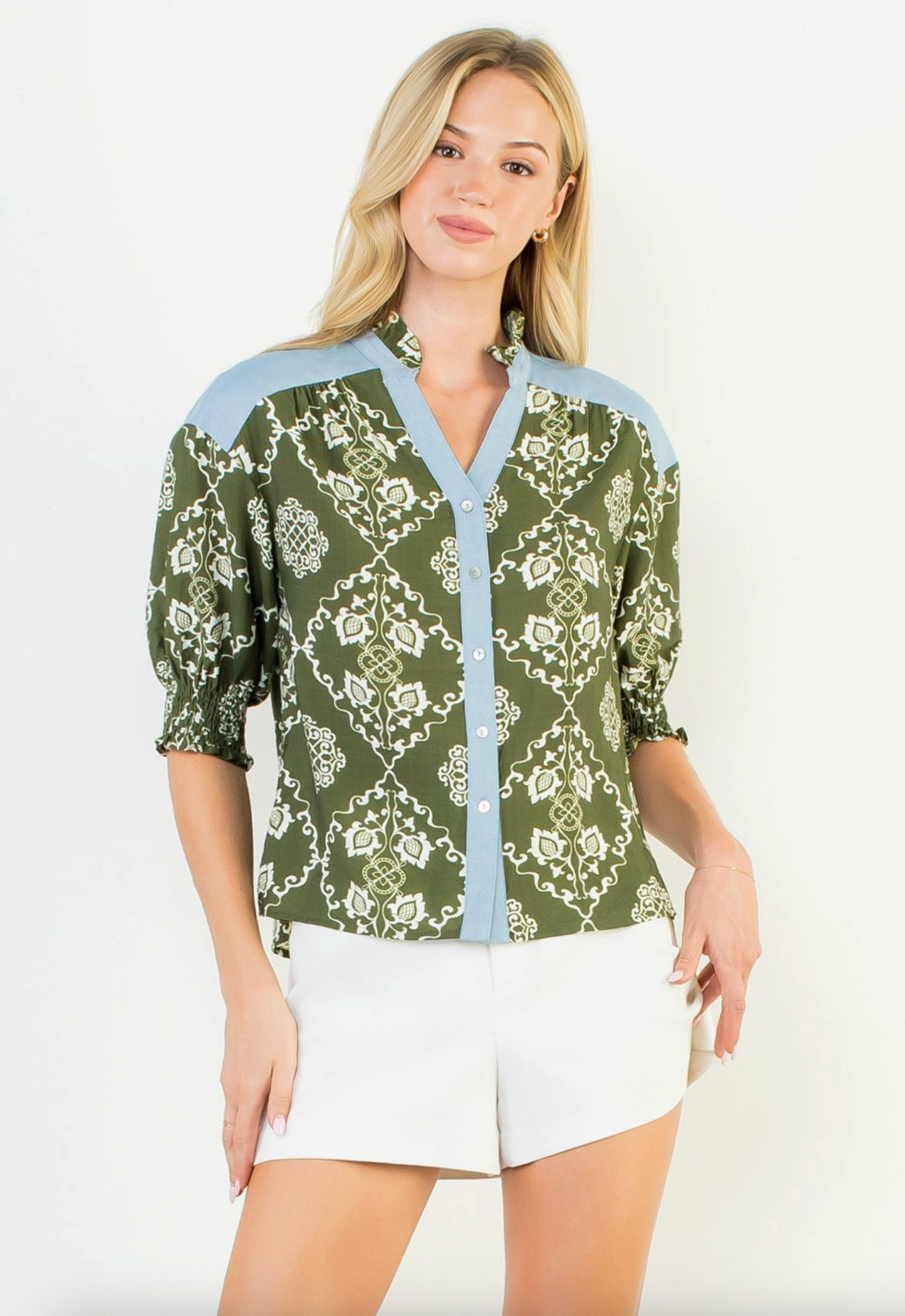 THML Blue Trim Button Blouse