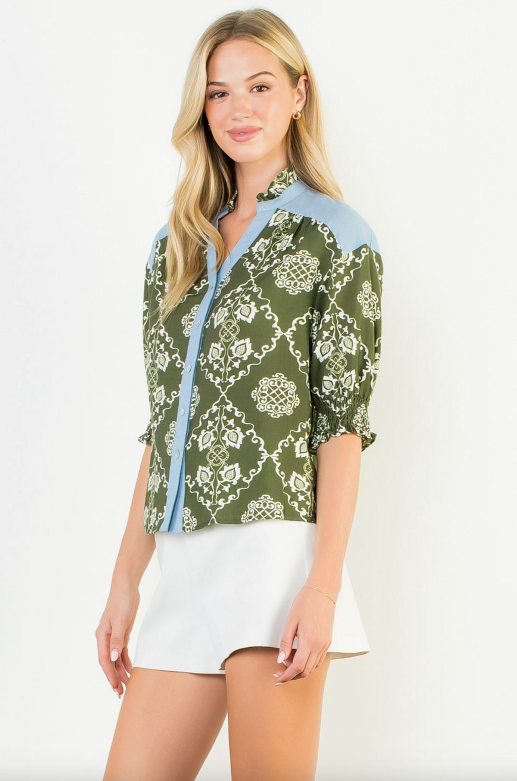 THML Blue Trim Button Blouse