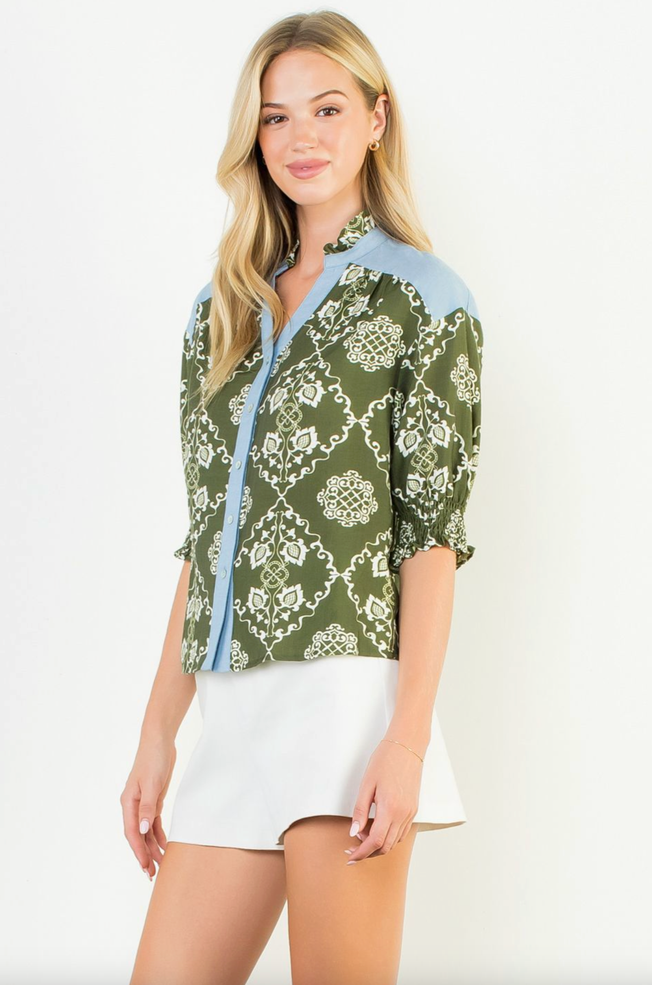 THML Blue Trim Button Blouse