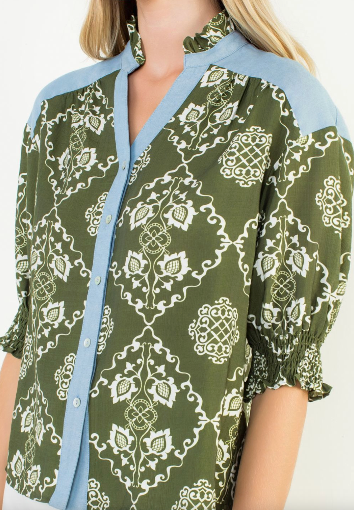 THML Blue Trim Button Blouse