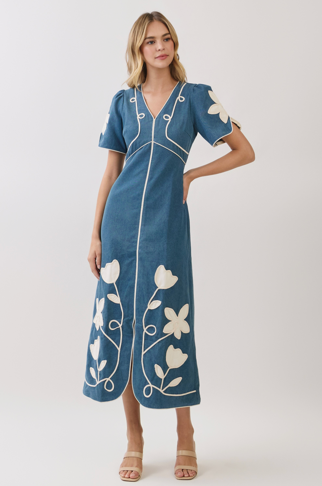 TC Floral Applique Contrast Midi